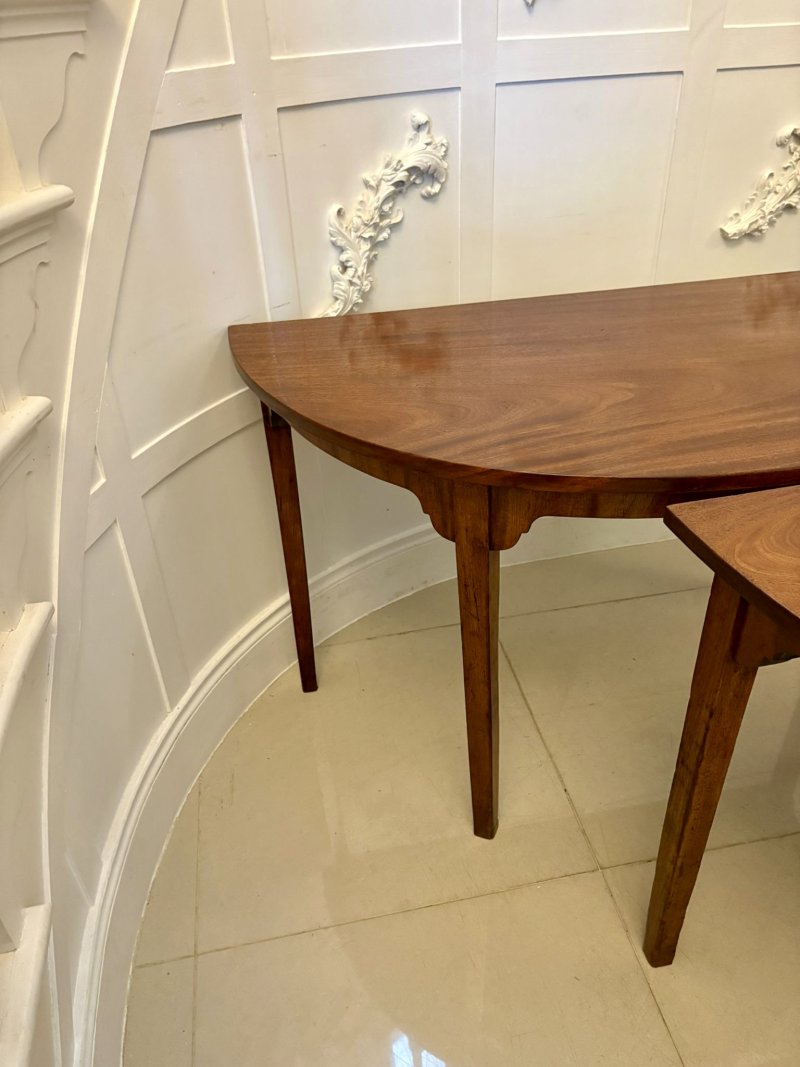 Pair of Antique George III Quality Figured Mahogany Shaped Demi Lune Console Tables - Image 11